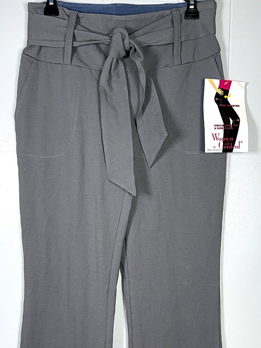Women With Control Renee Greenstein Gray Bootcut Tie Belt Tummy Stretch Pants S
